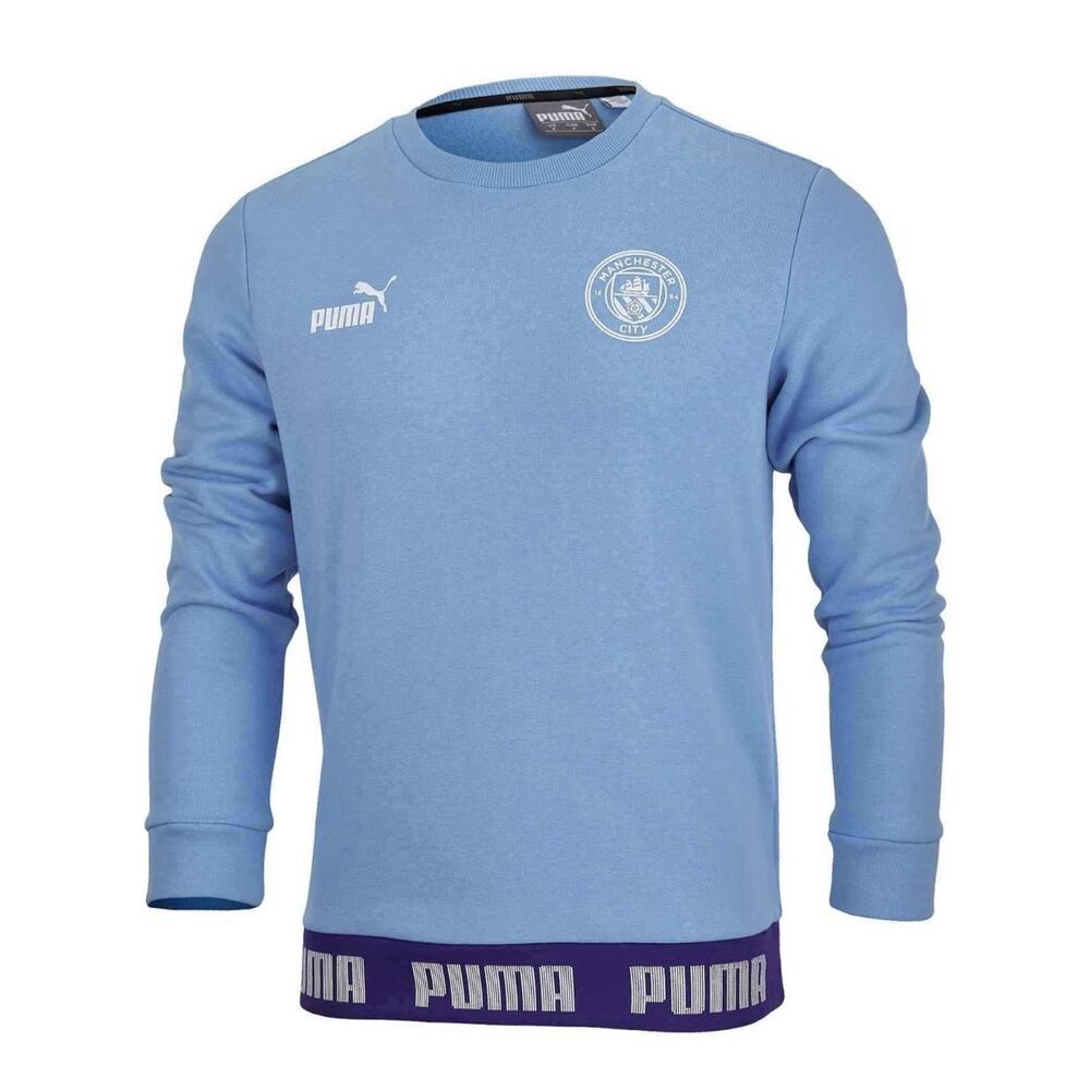 Puma Manchester City FC Soccer Crewneck Sweater Mens Size Medium Blue Sweatshirt